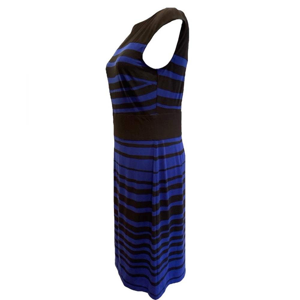 90s AMERICAN LIVING BLUE & BLACK STRIPED BODYCON MIDI SHEATH DRESS SZ 8 - Picture 4 of 7